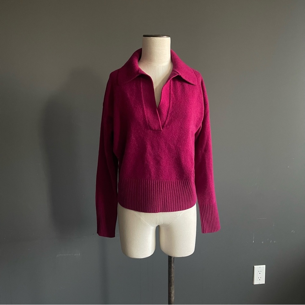 BR 100% Cashmere Magenta Collared Sweater | Khaite-Inspired | M Banana Republic